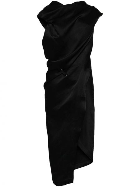 Koktejl obleka z draperijo Issey Miyake črna