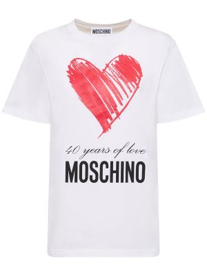 T-shirt en coton à imprimé en jersey Moschino blanc