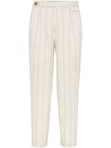 Prugaste vunene hlače Brunello Cucinelli bijela