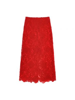 Jupe longue en laine en dentelle Valentino Garavani rouge