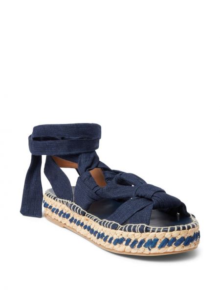 Jedwabne lniane sandały Ralph Lauren Collection niebieskie