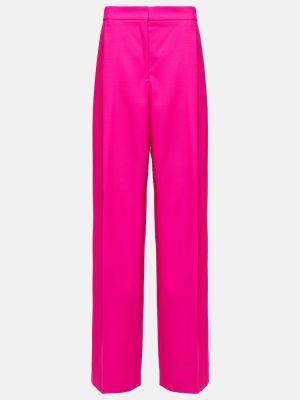 Pantaloni a vita alta di lana plissettati Oscar De La Renta rosa