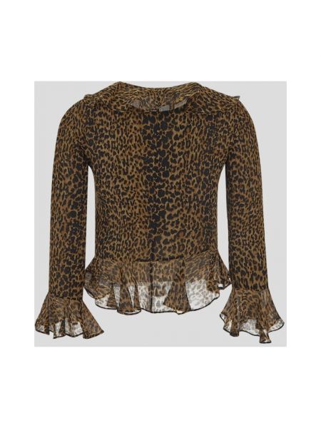 Blusa con estampado leopardo con volantes Saint Laurent marrón