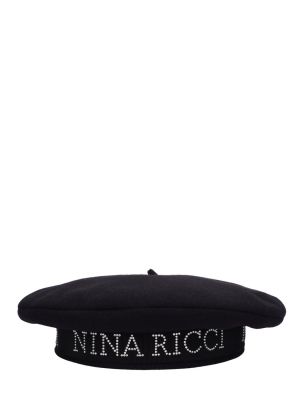 Veltinio vilnonis beretė su kristalais Nina Ricci juoda