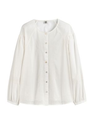 Blusa con bordado de cuello redondo con trenzado La Redoute Collections blanco