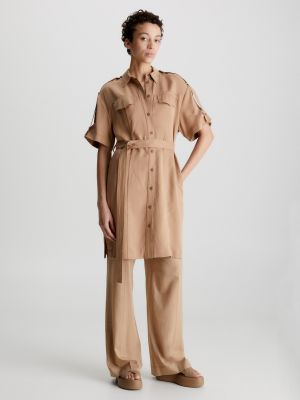 Φόρεμα σε στυλ πουκάμισο Calvin Klein μπεζ