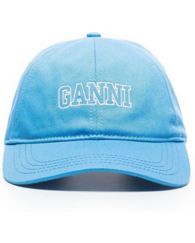 Haftowana czapka z daszkiem Ganni niebieska