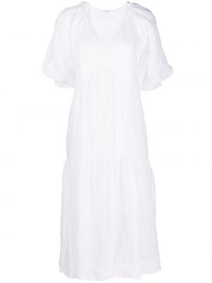 Bavlněné midi šaty s výstřihem do v s kapsami Frame - bílá
