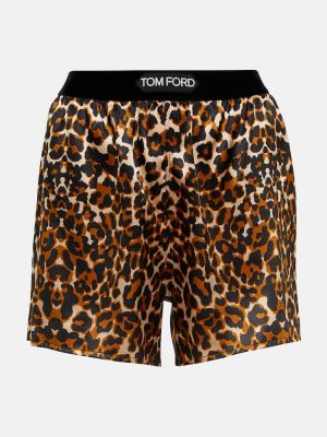 Сатенени шорти с принт с леопардов принт Tom Ford