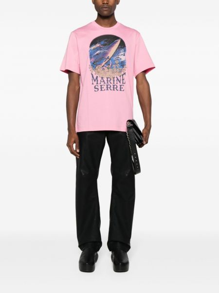 Koszulka bawełniana z nadrukiem Marine Serre różowa