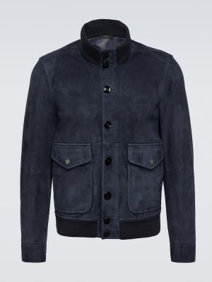 Giacca bomber in pelle scamosciata Tom Ford blu