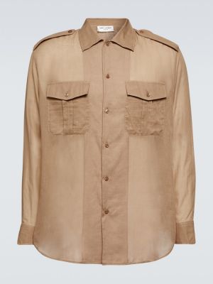 Priehľadná bavlnená šifonová košeľa Saint Laurent - béžová