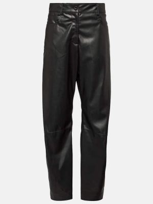 Pantaloni cu picior drept cu talie înaltă din piele din piele ecologică Stella Mccartney negru