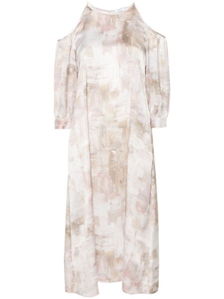 Midi šaty s potiskem s abstraktním vzorem Peserico růžové