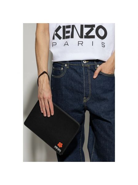 Leder clutch mit print Kenzo schwarz