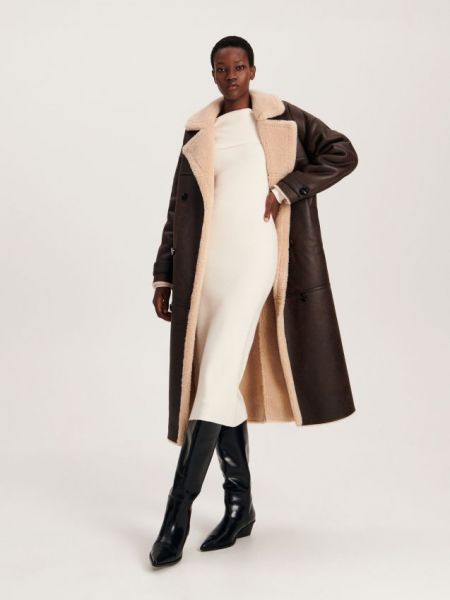 Шкіряне пальто зі штучної шкіри Reserved коричневе