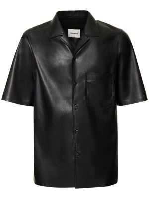 Camisa de cuero manga corta de cuero sintético Nanushka negro