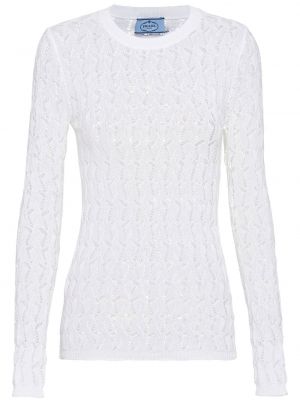 Памучен пуловер Prada бяло
