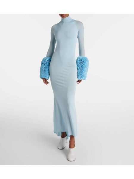Dlouhé šaty s volánmi Alaïa modrá