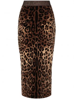 Spódnica midi z nadrukiem w panterkę Dolce And Gabbana brązowa