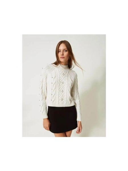 Jersey de lana de tela jersey de cristal Twinset blanco