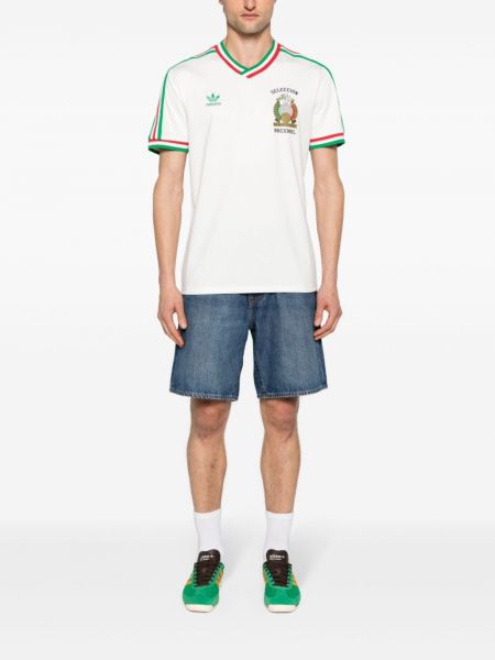 Satynowa koszulka z dżerseju skórzana Adidas biała
