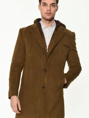 Długi płaszcz wełniane z kapturem Dewberry - brązowy