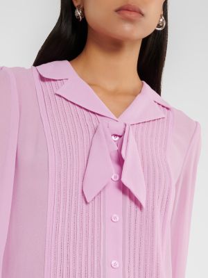 Bluză cu funde din șifon Self-portrait roz
