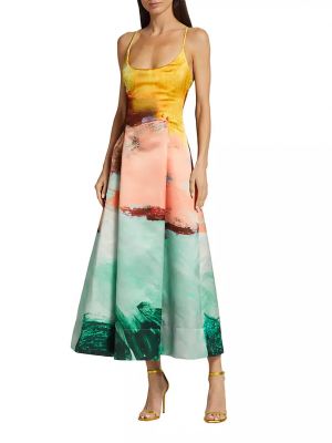 Атласное платье с принтом с абстрактным узором Oscar De La Renta