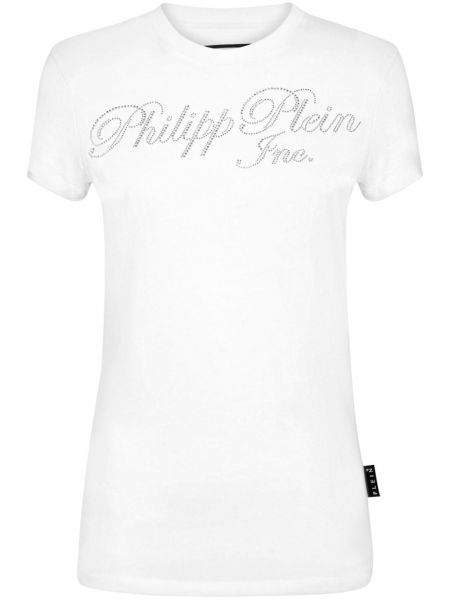 Koszulka z nadrukiem z kryształkami Philipp Plein biała