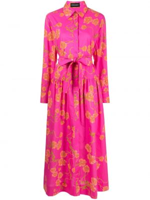 Robe mi-longue en coton à fleurs Cynthia Rowley rose