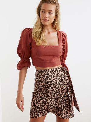 Плетена пола с леопардов принт Trendyol