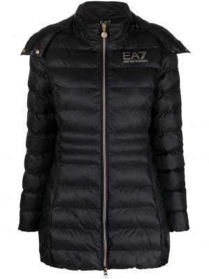 Kabát s kapucňou s potlačou Ea7 Emporio Armani čierna