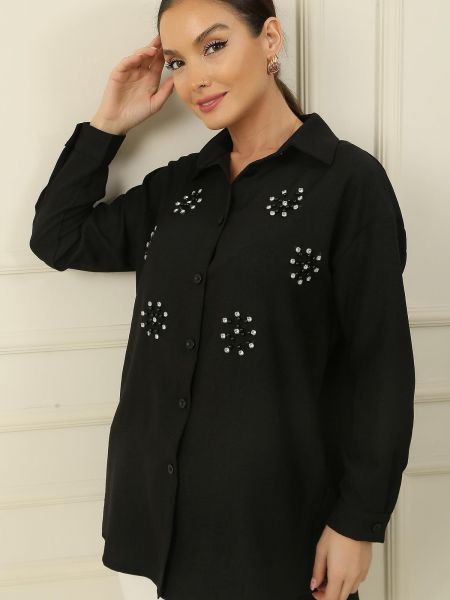 Lininė marškiniai su perlais By Saygı