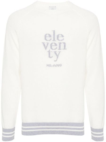 Плетен пуловер бродиран Eleventy бяло