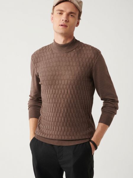 Kokvilnas džemperis ar augstu apkakli Avva brūns