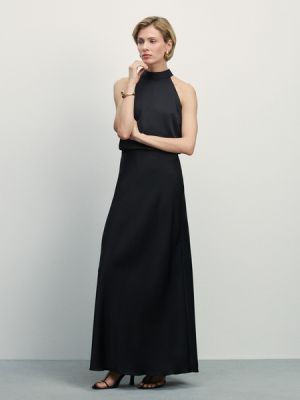 Атласная длинная юбка Zarina черная