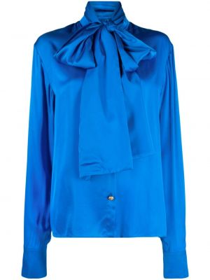Сатенена блуза с панделка Balmain синьо