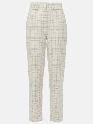 Pantalon en coton à imprimé en tweed Elie Saab blanc
