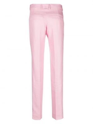 Lniane spodnie slim fit Tagliatore różowe