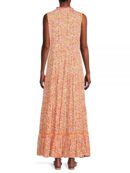 Длинное платье в цветочек с принтом Poupette St Barth оранжевое