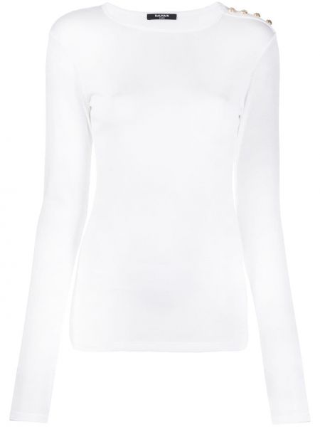 Camiseta de manga larga con botones manga larga Balmain blanco