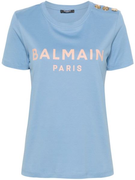 Bavlnené tričko s potlačou Balmain modrá