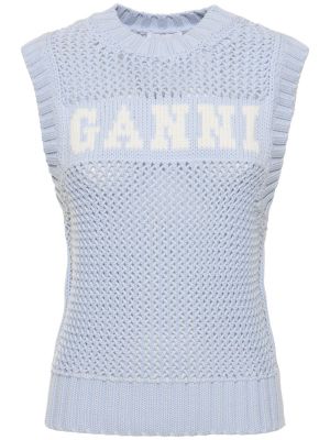 Gilet en coton en tricot Ganni bleu