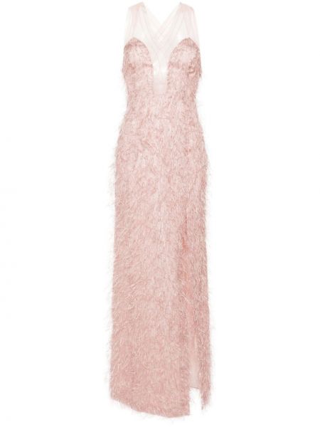 Βραδινό φόρεμα με λαιμόκοψη v από τούλι Genny ροζ