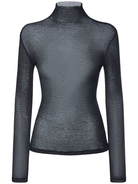 Suéter de punto con cuello alto transparente Ann Demeulemeester negro
