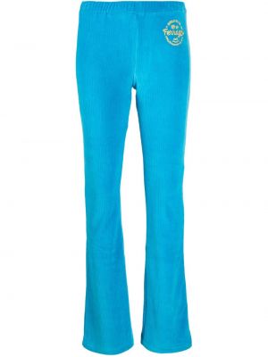 Ravne hlače z vezenjem iz rebrastega žameta Chiara Ferragni modra