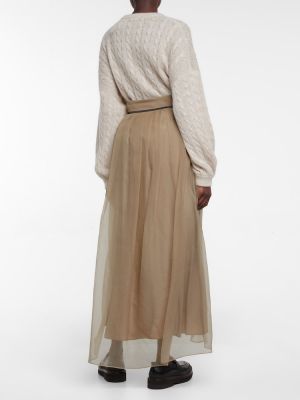Jedwabna długa spódnica Brunello Cucinelli biała
