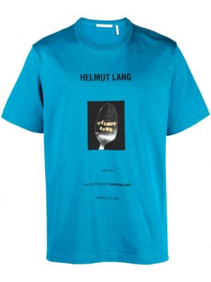 Koszulka bawełniana z nadrukiem Helmut Lang niebieska