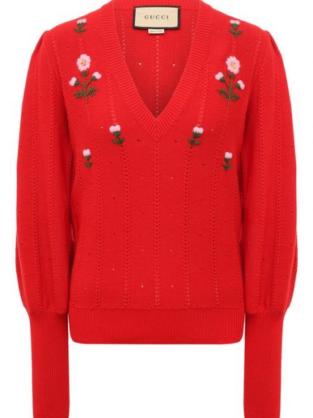 Хлопковый шелковый пуловер Gucci красный
